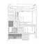 Lit mezzanine double en bois avec bureau, garde-robe, bibliothèque et escalier de rangement, lattes solides, barrières de sécurité, peu encombrant, blanc