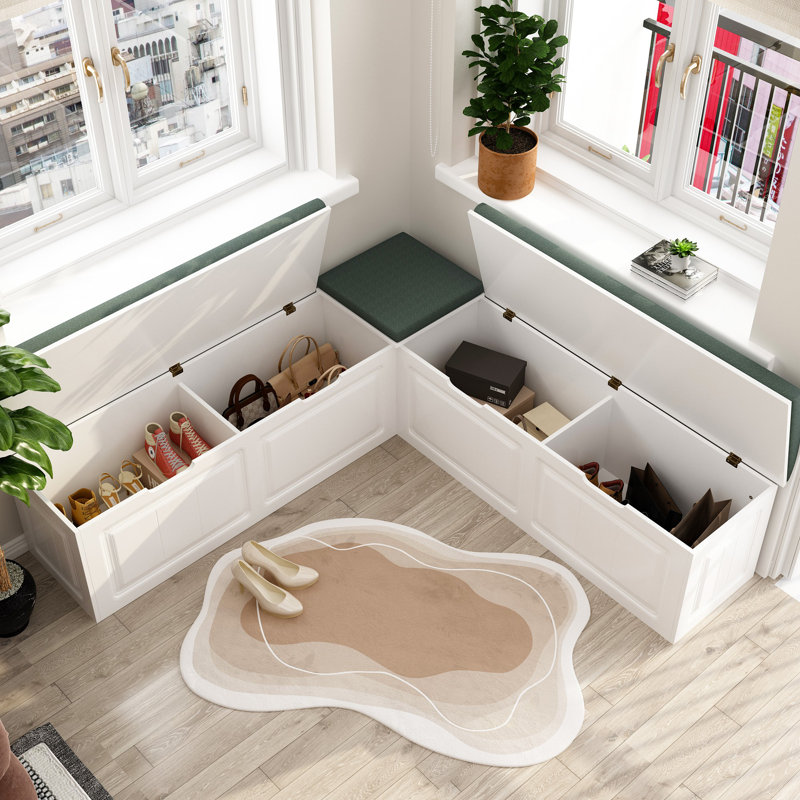 Corner Shoe Bench With Cushion And Storage