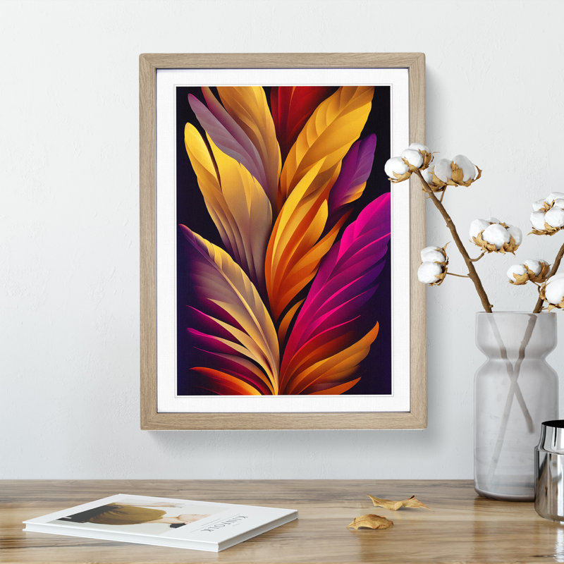Resplendent Feather - Wall Art, 48cm H x 36cm W, Oak Framed, White