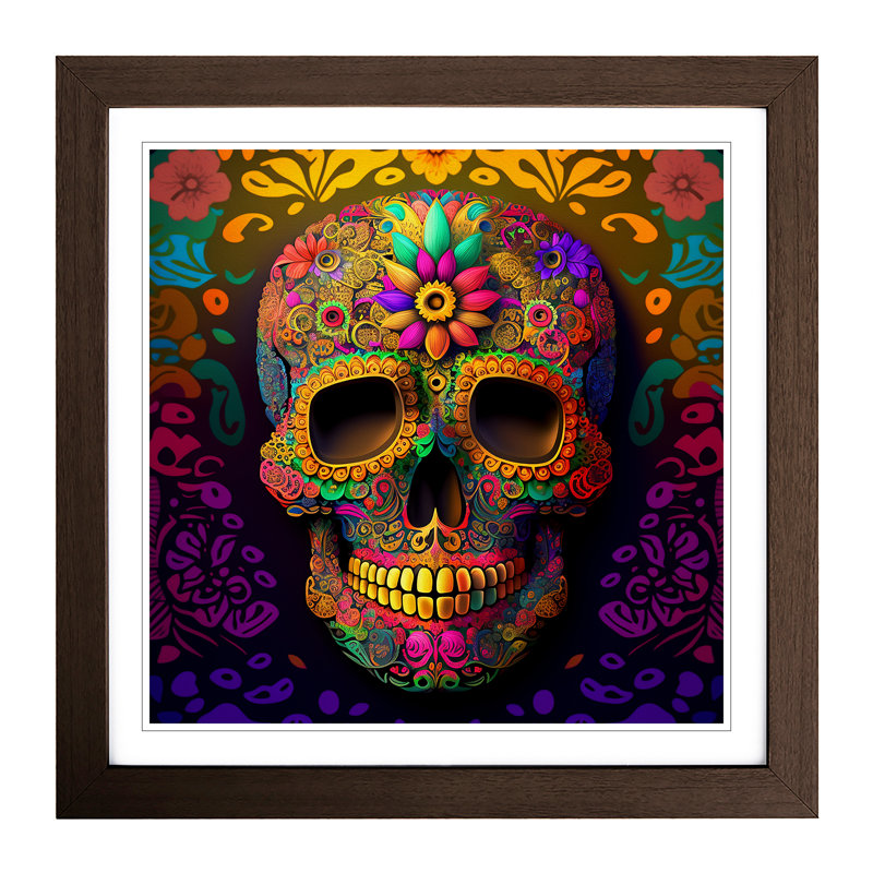 Sugar Skull Colour Field Painting - Framed Print, Walnut