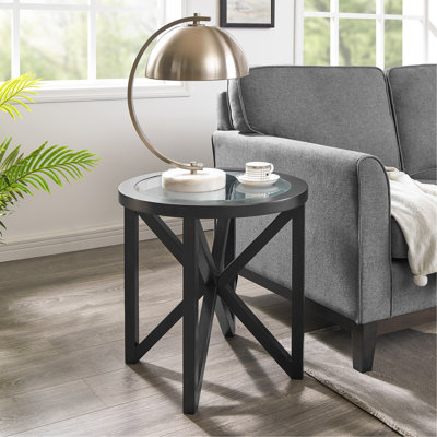 Table basse moderne simple en verre, table basse en verre trempé et base en bois massif