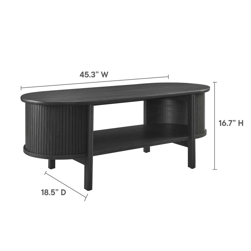 Cadence Black Oval Wood Coffee Table with Storage