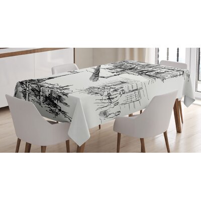 Ambesonne Eiffel Tower Tablecloth, Paris Sketch Style Cafe Restaurant Landmark Canal Boat Lantern Retro Print, Rectangular Table Cover For Dining Room -  East Urban Home, 35CF1E1EE47B440988DD42685B2BA87B