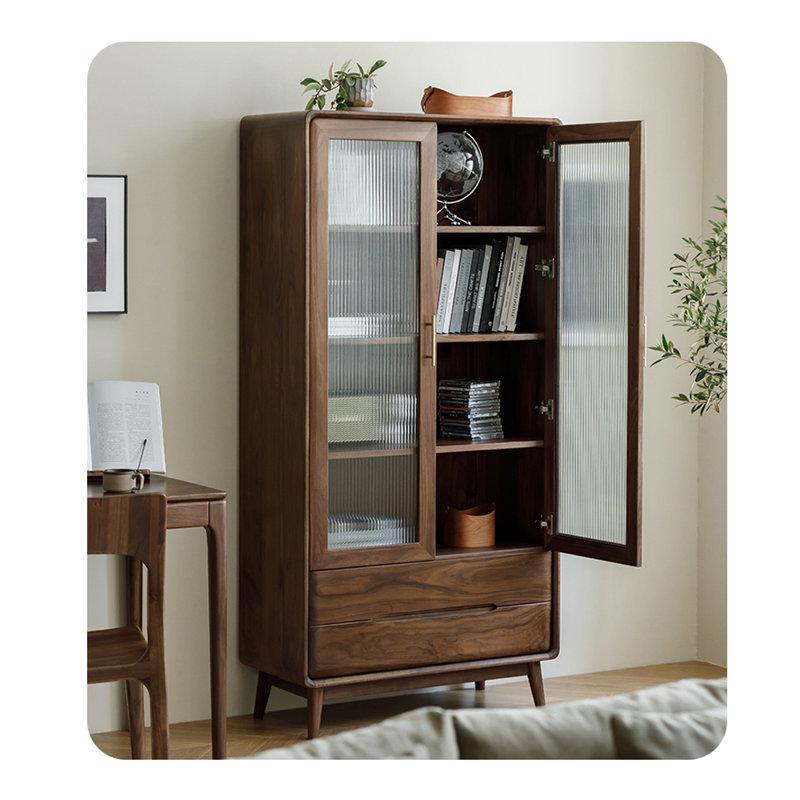 Solid wood bookcase with glass door, 70.87" H x 35.43" W x 15.75" D