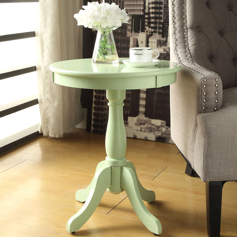 Light Green Side Table With Turned Pedestal