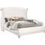 King Bed With White Upholstered Wingback, Crystal Button Tufting, And Details For Bedroom Sophistication In Velvet Upholstery, Tall Wingback Headboard, - Trimmed Legs Relaxation