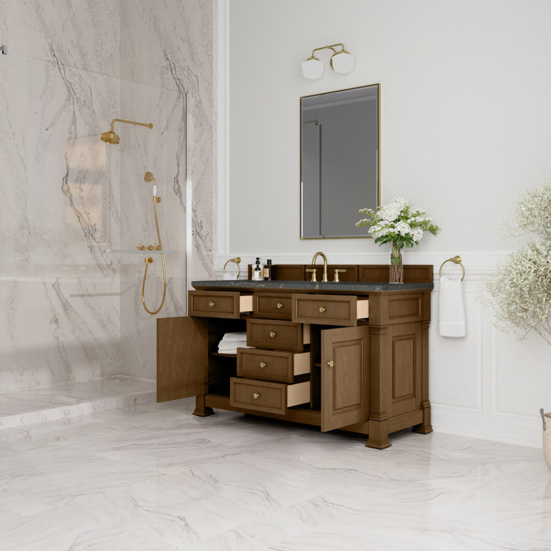 Brookfield Single Vanity, Widespread, Honey Oak, Parisien Bleu