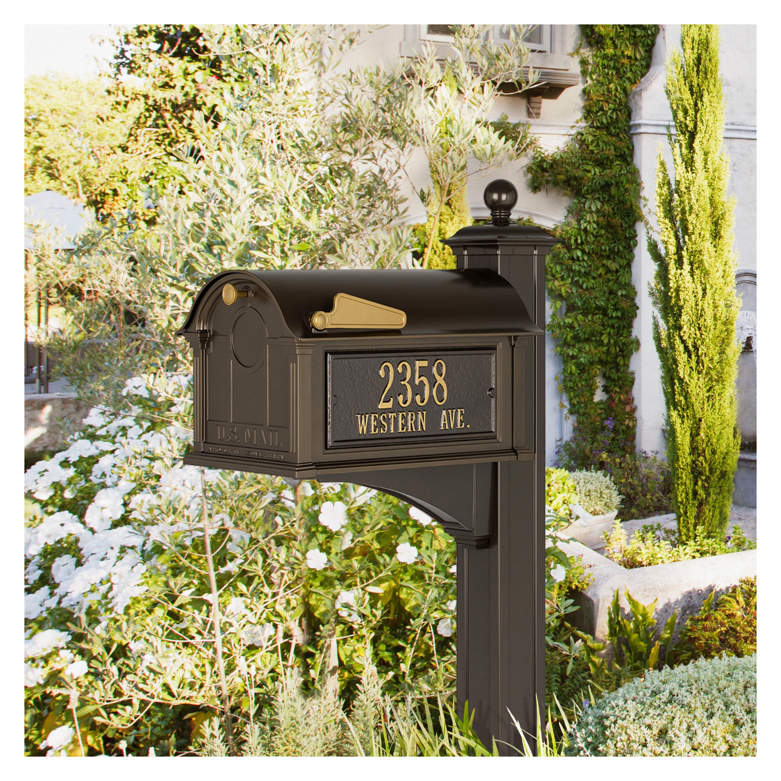 Balmoral Post Mounted Mailbox, Bronze, Yes