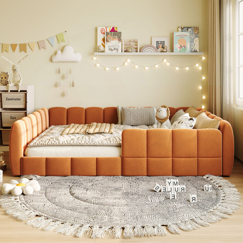 Lit double tapissier sur pied, Orange