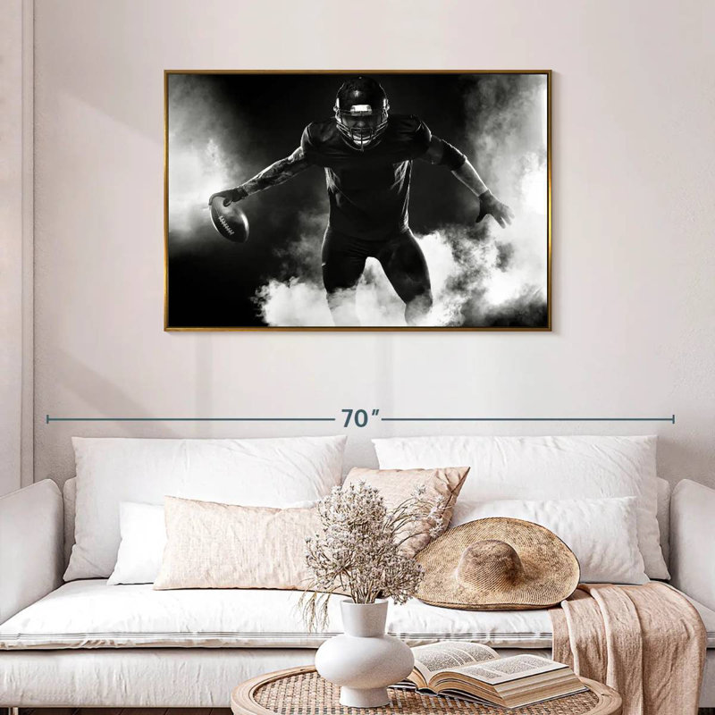Football Player Stance, Floating Frame Gold, 43" X 29"