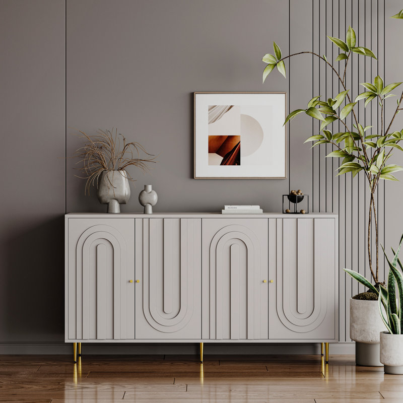 Buffet décoratif laqué avec 4 portes en verre Trin, Blanc