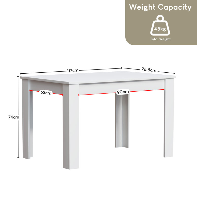 Iriemi Dining Table, 74cm H x 117cm L x 76.5cm W, White