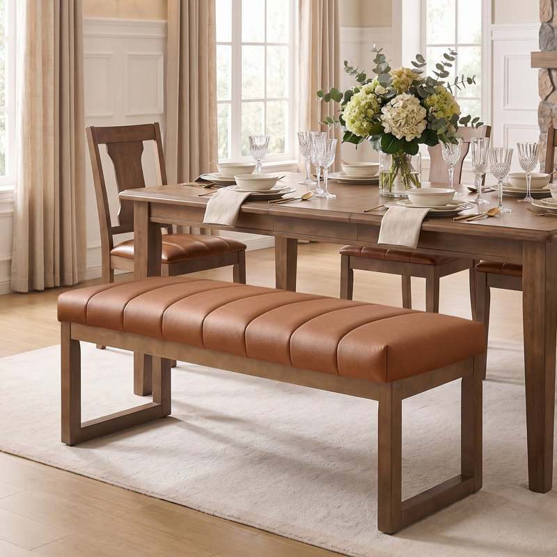 Banc rembourré en similicuir de 53 po de largeur, Brown