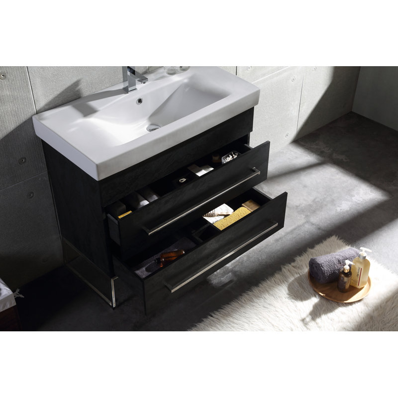 Meuble-lavabo simple 36 po Taft Avenue, Marbre noir, Chrome poli
