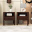 Table de chevet en bois avec 1 tiroir, tablette ouverte, bords courbés et pieds fuselés-132510198
