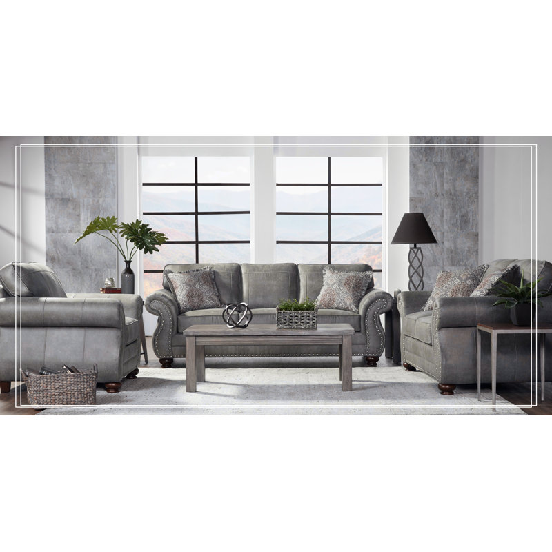 Ensemble de canapé, de causeuse et de chaise rembourrés en similicuir Sinkler