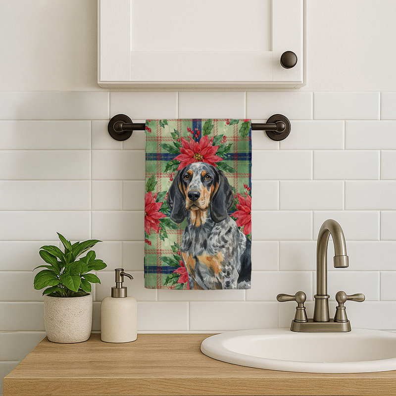 Bluetick Coonhound Christmas PoinsettIas Kitchen Towel, Bluetick Coonhound