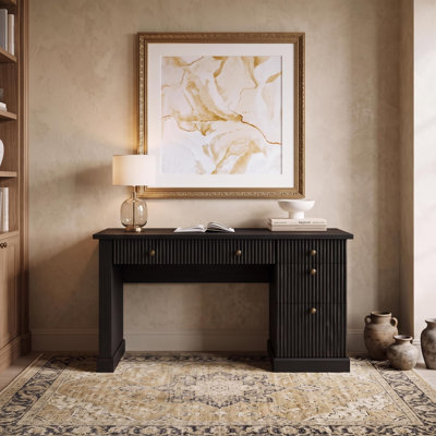Bureau de direction moderne cannelé 54 "avec station de charge - Table d'écriture d'ordinateur en bois avec tiroirs classeurs pour bureau à domicile ou bureau