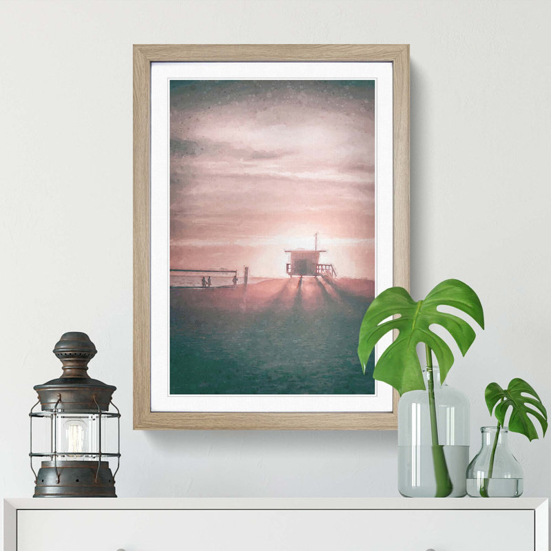 Volleyball on the Beach - Picture Frame Graphic Art Print, 76cm H x 50cm W x 2cm D, Oak