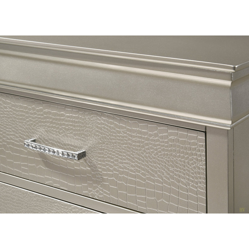 Mobilier de chambre à coucher à 1 tiroir de style moderne glam à deux tiroirs en bois massif avec texture de crocodile touffeté au diamant