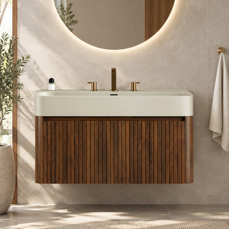 Meuble-lavabo suspendu de 91 cm (36 po) avec lavabo intégré et armoire de rangement