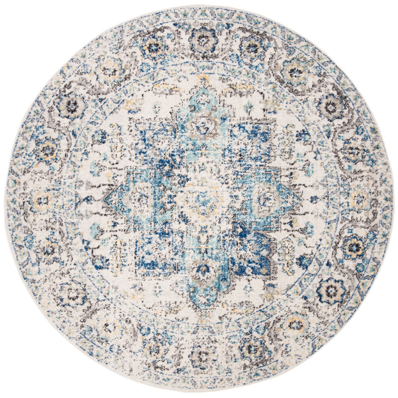 Tapis oriental turquoise / ivoire Christa, Rond 11 pi