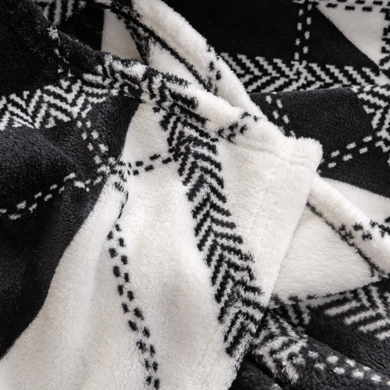 Couverture en peluche imprimée, Noir / blanc, Losange, Très grand
