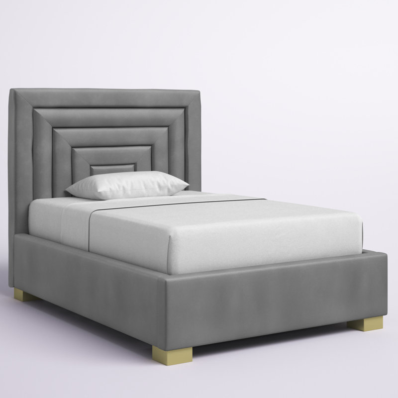 Lit plateforme tapissier Nora, Double, Velours gris