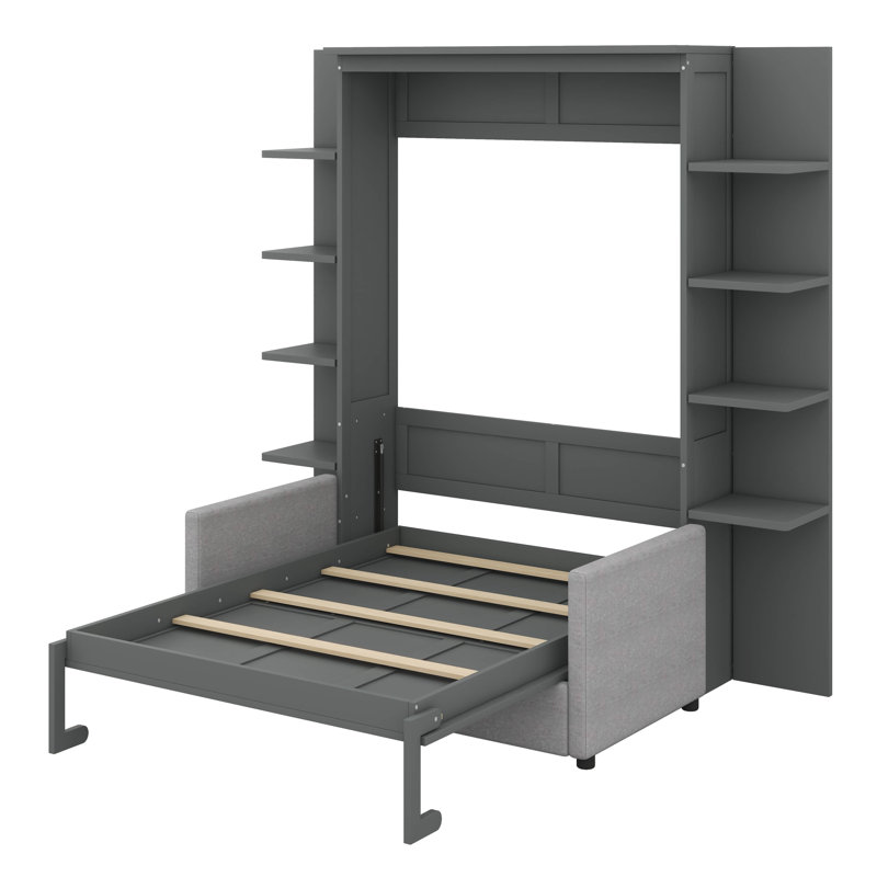 Grand lit escamotable avec canapé rembourré Annaleise, gris