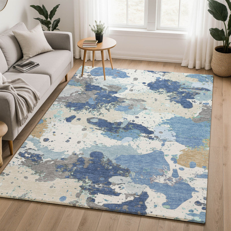 Tapis moderne lavable à la machine de qualité supérieure Mayfield AMF2217, Denim, 9 pi x 12 pi