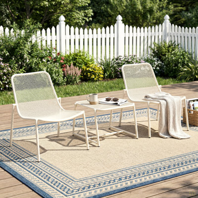 Ensemble de conversation d'extérieur 3 pièces avec cadre en fer - 2 chaises en filet et 1 table d'appoint