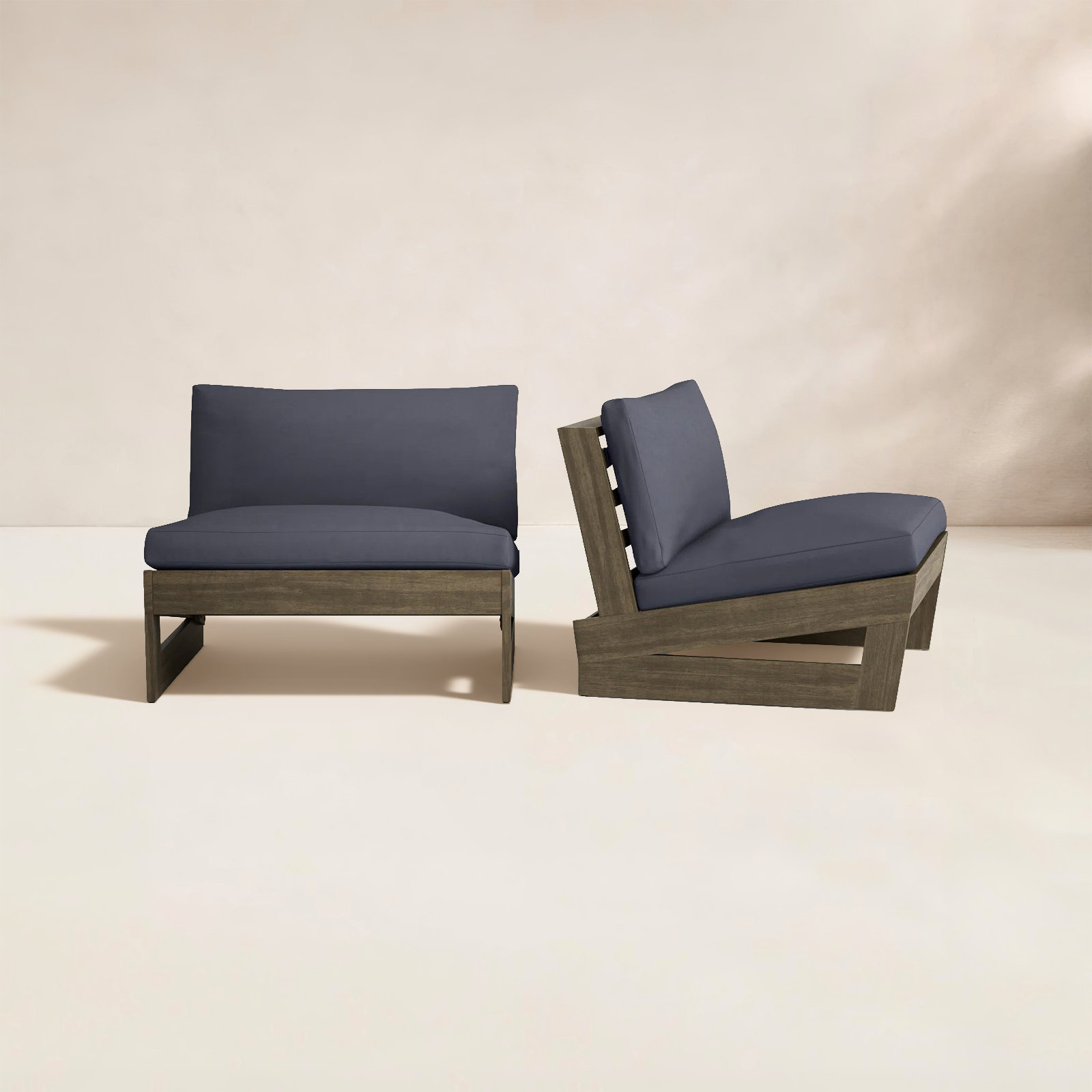 Louise Acacia Outdoor Armless Lounge Chair, Gray Frame/Dark Gray Cushion
