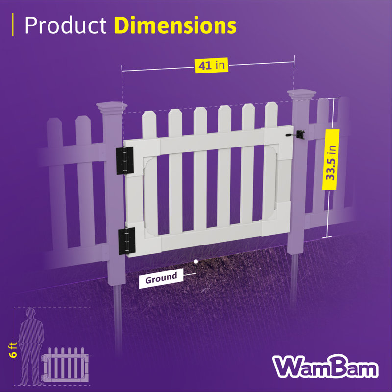 WamBam No-Dig Fence 33.5in H x 42in W (1 Gate) No Dig WamBam Newport Gate Kit, White Vinyl Picket Fence Gate Kit for Newport... 
