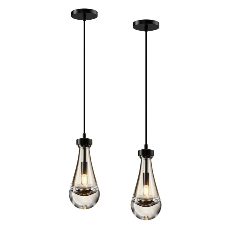 Raindrop Pendant Lights for Kitchen Island or Bedroom (Set of 2), Matte Black