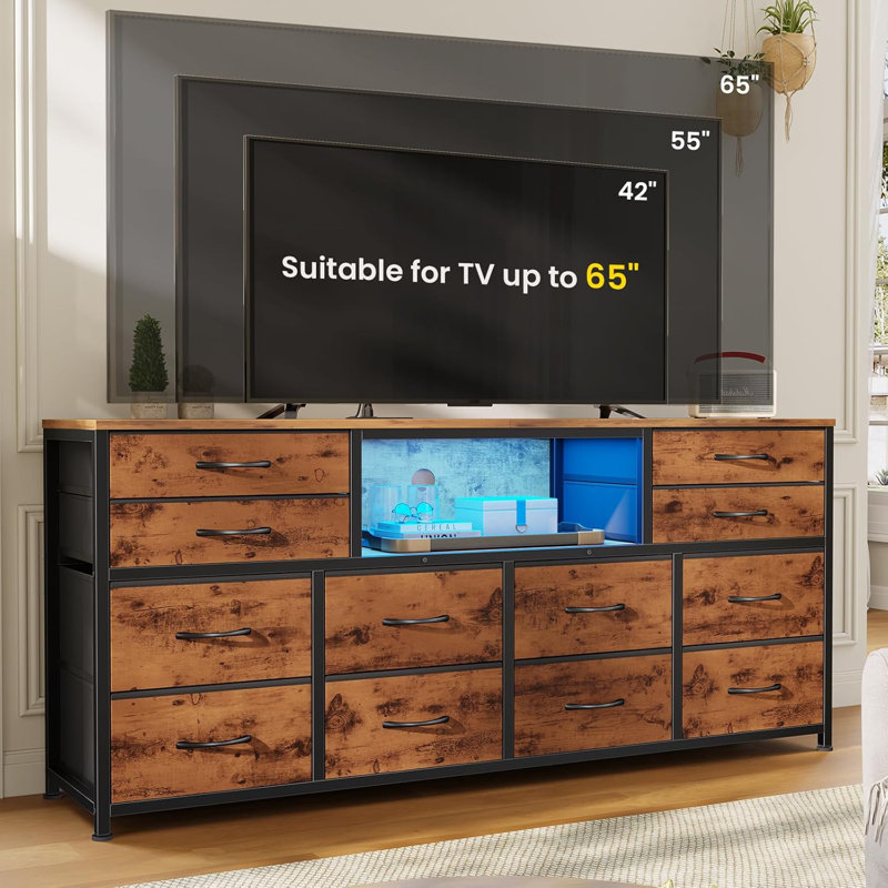 LED TV Stand Dresser for Bedroom, 55 Inch, 12 Drawers
