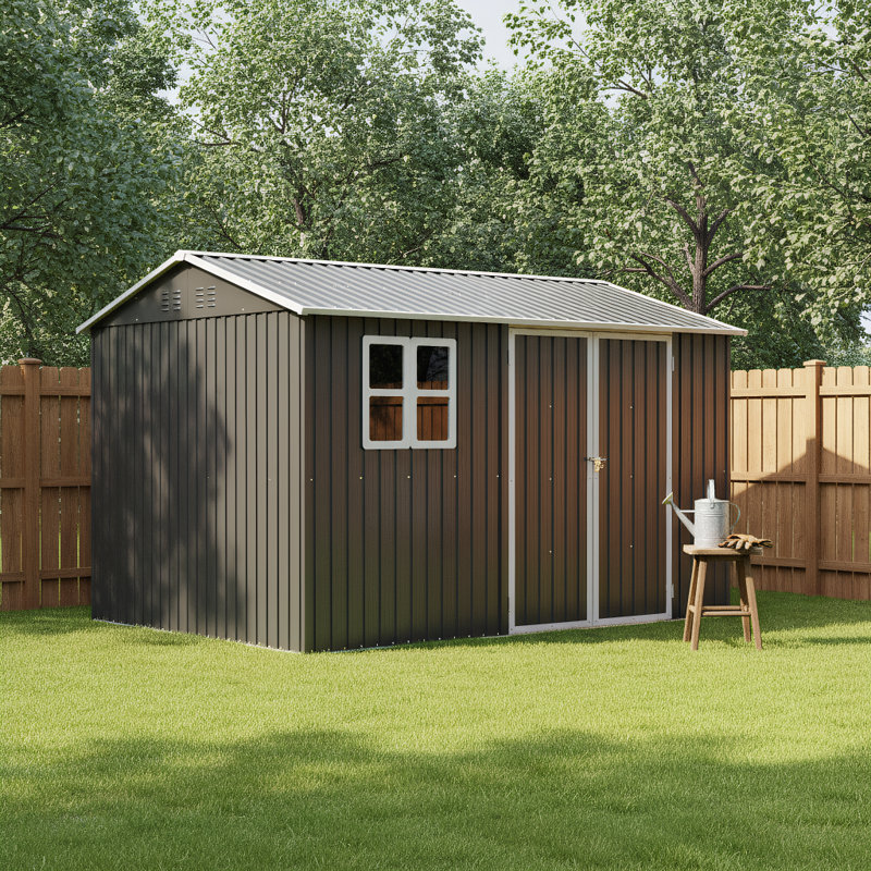 Metal Outdoor Storage Shed with Window, Available in 3 Sizes: 10×12 / 10×8 / 8×6, 10 Ft. W x 8 Ft. D