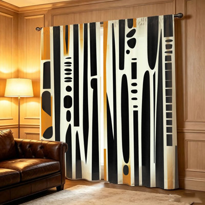 2 pièces de rideaux à rayures verticales abstraites rétro, motif de formes géométriques, design artistique moderne, filtrage de la lumière et protection de la vie privée, passe-tringle, pour salon, chambre, balcon, cuisine, décoration intérieure
