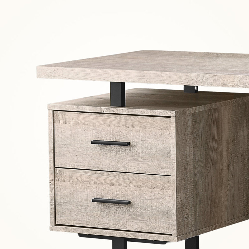 Bureau d'ordinateur à 2 tiroirs brun clair avec pieds en métal Everdon H 30,1 po x l 59,8 po x P 23,64 po Everdon