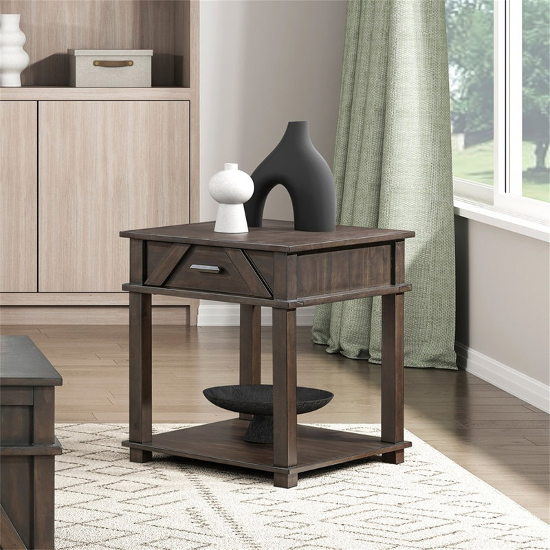 Table de bout traditionnelle rustique avec rangement en bois brun durable pour salon 1 pièce