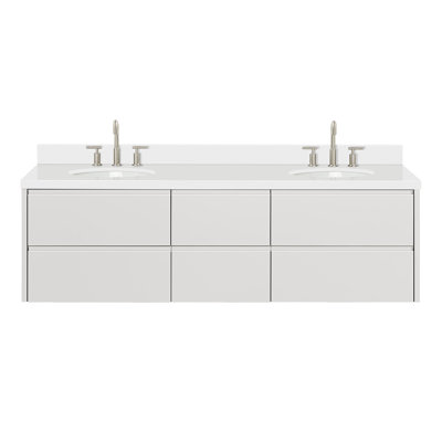   Ensemble de meuble-lavabo mural ovale double avec comptoir en quartz blanc pur de 1,5 po Ensuko