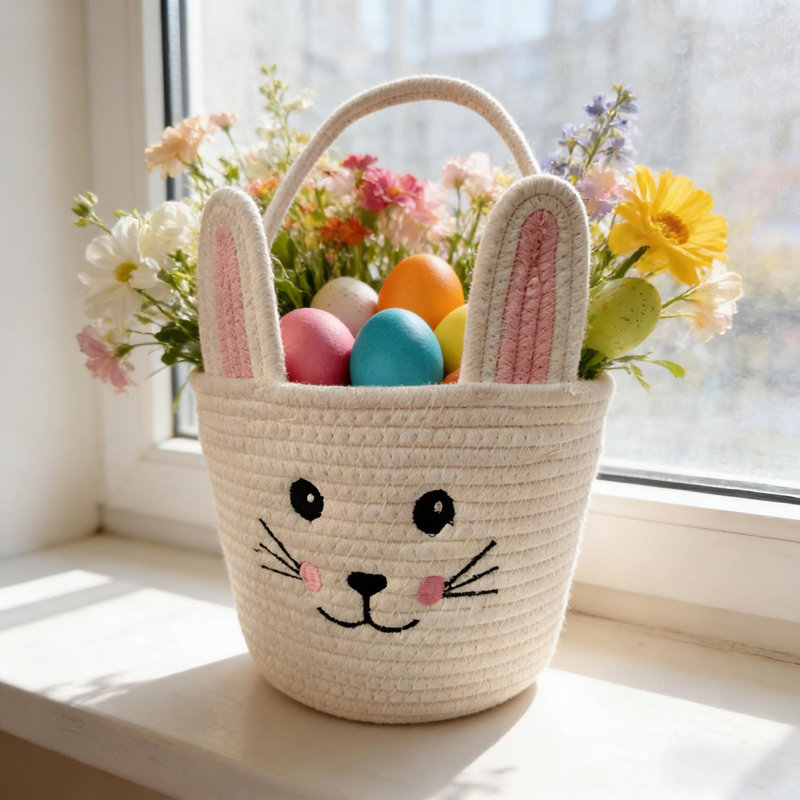  Panier de Pâques et panier de rangement en forme de lapin tissé à la main et panier de rangement des Fêtes et paniers de décoration intérieure
