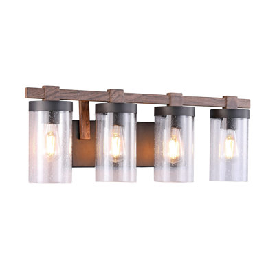 Éclairage pour meuble-lavabo rustique en bronze huilé 4 lumières, 4 ampoules style rétro incluses - 8 W, 2 700 K, base E26 standard