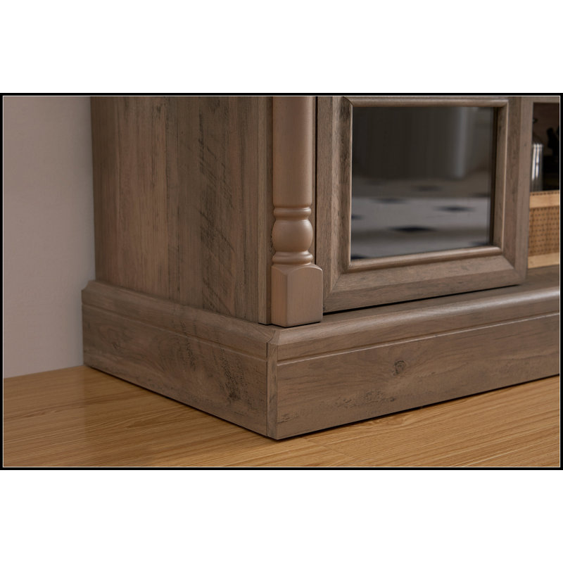 Meuble télé avec éclairage DEL, 2 portes, 2 tiroirs et tablette ouverte, Brun