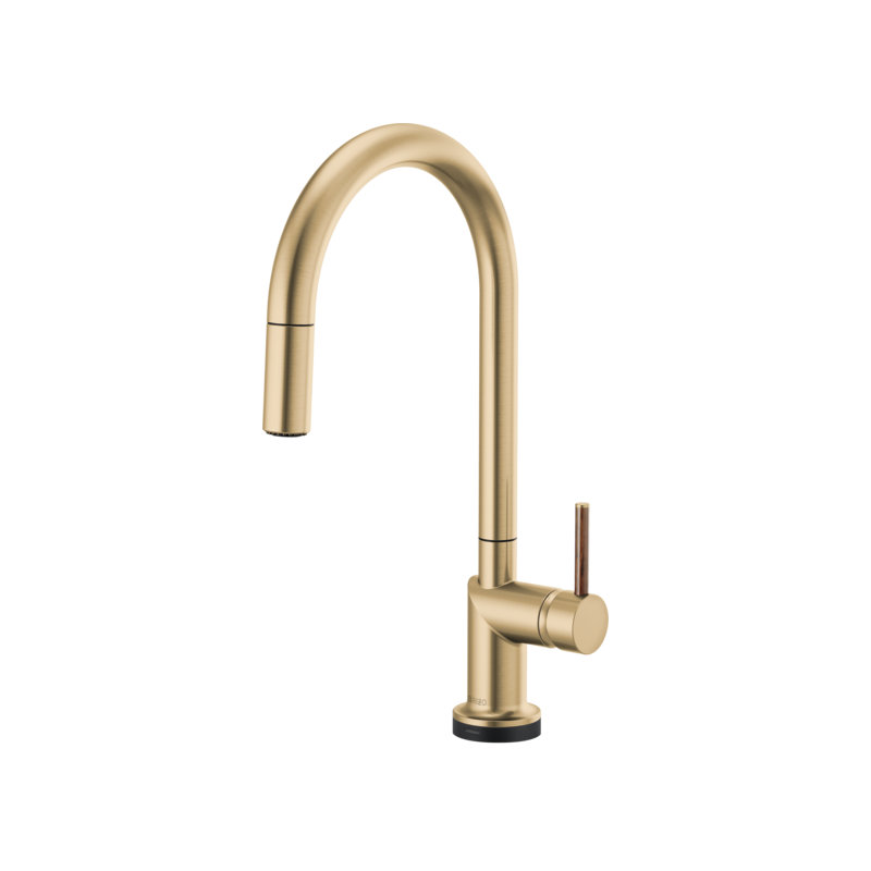 Odin® SmartTouch® Pull-Down Faucet with Arc Spout, Luxe Gold, Wood Lever