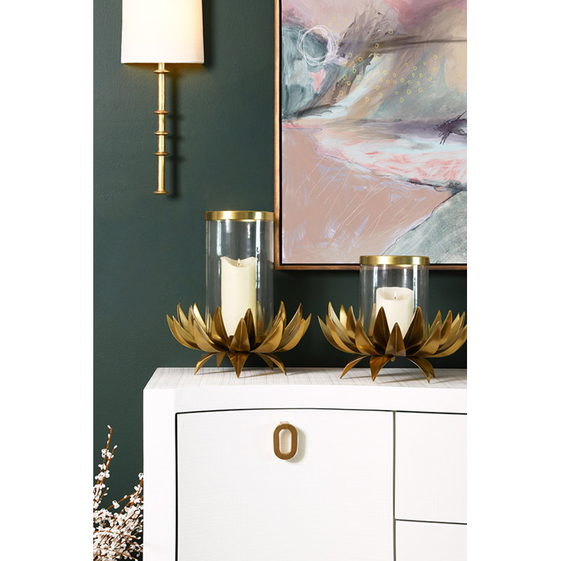 Curved Front Two Door Three Drawer Buffet In Textured Light Blue Linen With Satin Brass Ring Hardware, Textured White