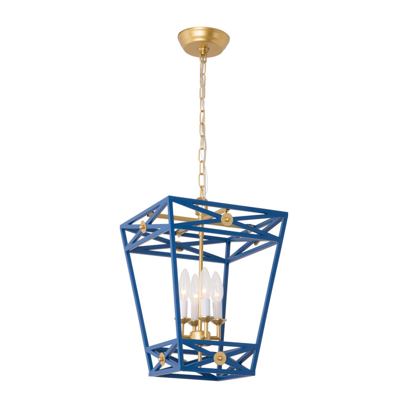 Luminaire 4 lumières Berta, Bleu/doré