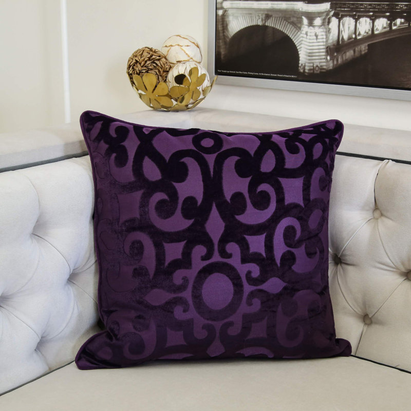 Damask Velvet Throw Pillow, Purple