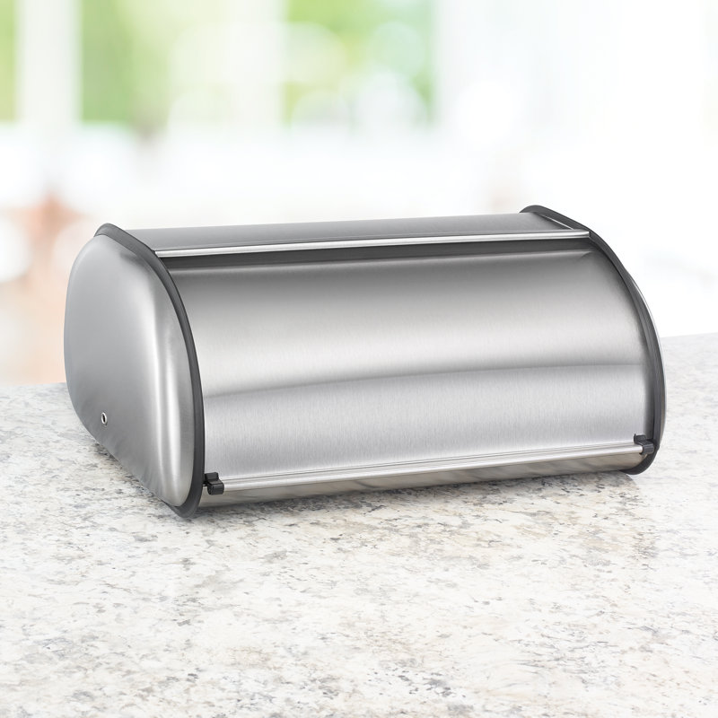 Black Steel Roll-Top Bread Box with Venting Holes
