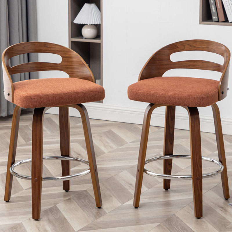 Mahtab Upholstered Swivel Bar Stools, Counter Stool (25.19" Seat Height), Orange