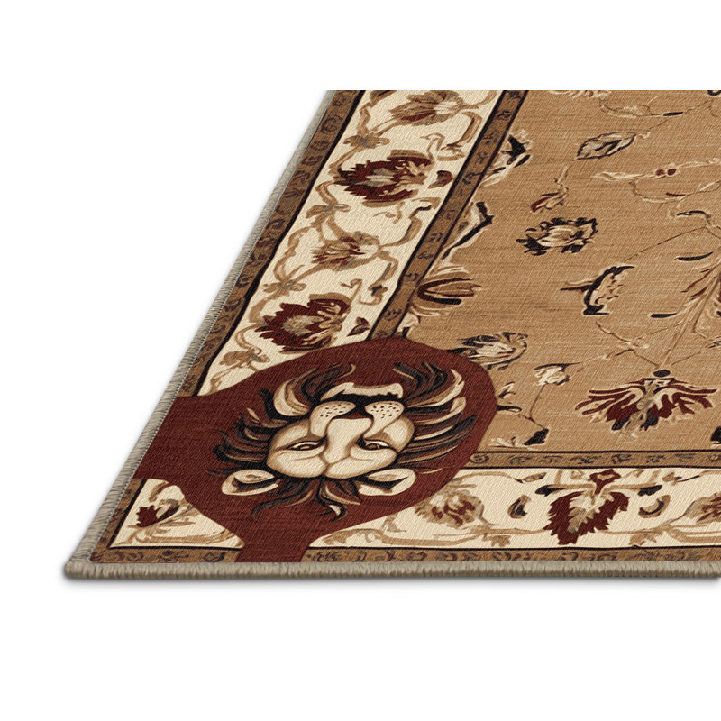 Tapis brun français lavable à la machine, Rond 8 pi